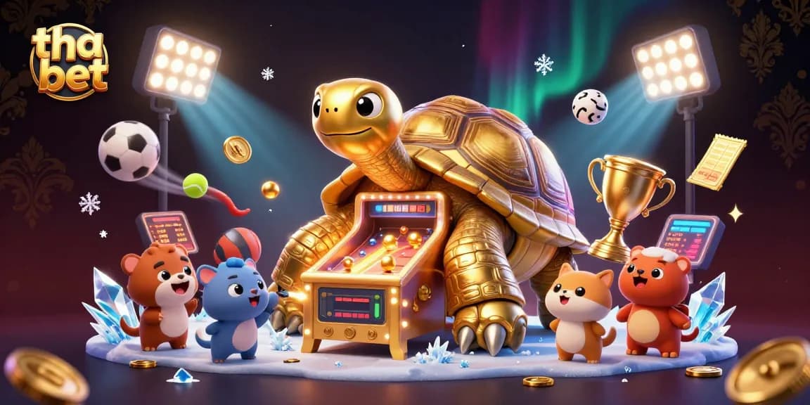 Experience the excitement of tha bet with thrilling casino action featuring a colossal tortoise and vibrant sports elements.