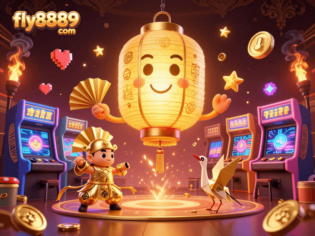 Experience vibrant gaming at fly8889 com with a golden lantern spirit and dynamic casino elements.