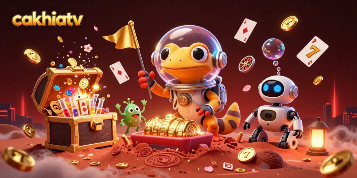 Experience top-notch gaming at cakhiatv with a vibrant casino scene featuring treasure and luck.