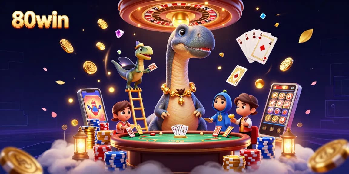 Engage with 80win's thrilling casino experience featuring playful characters and exciting game elements.