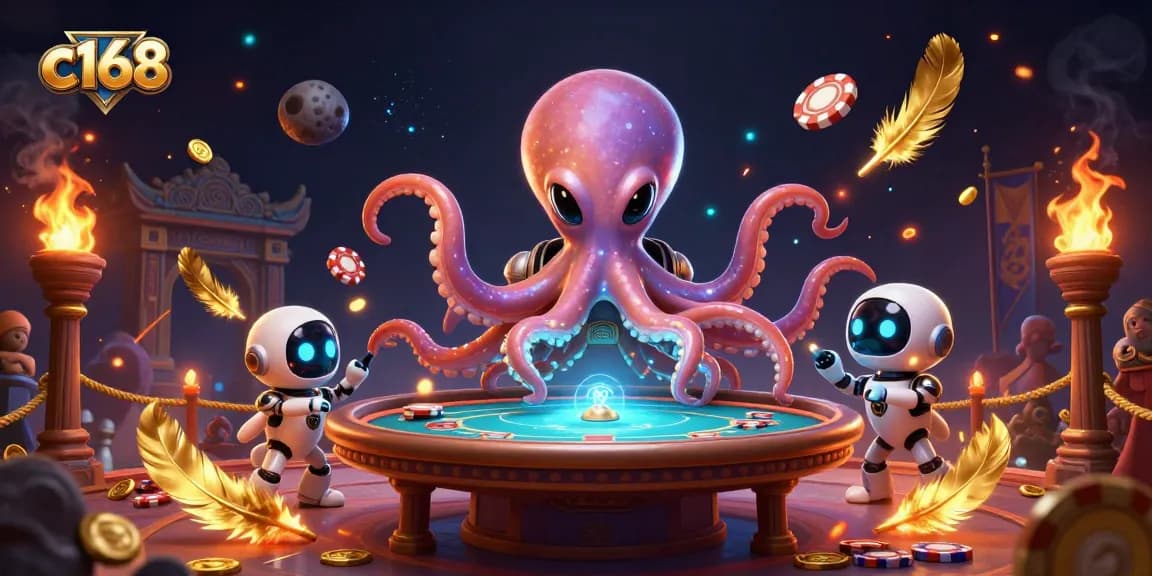 C168 gamblers enjoy vibrant alien poker action with holographic tables and cosmic chips.