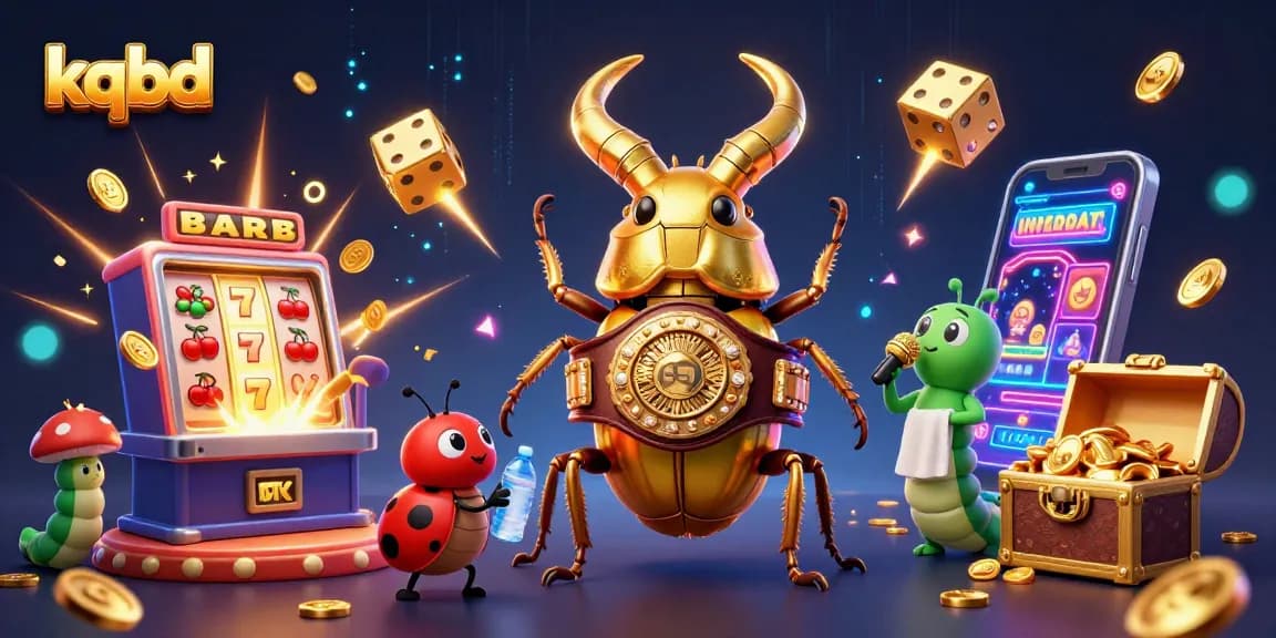 Experience kqbd's thrilling gaming action with dynamic characters and glowing casino elements.