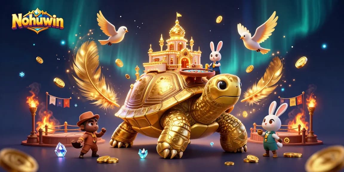 Nohuwin brings excitement with a colorful casino scene featuring a golden tortoise and a rabbit dealer.