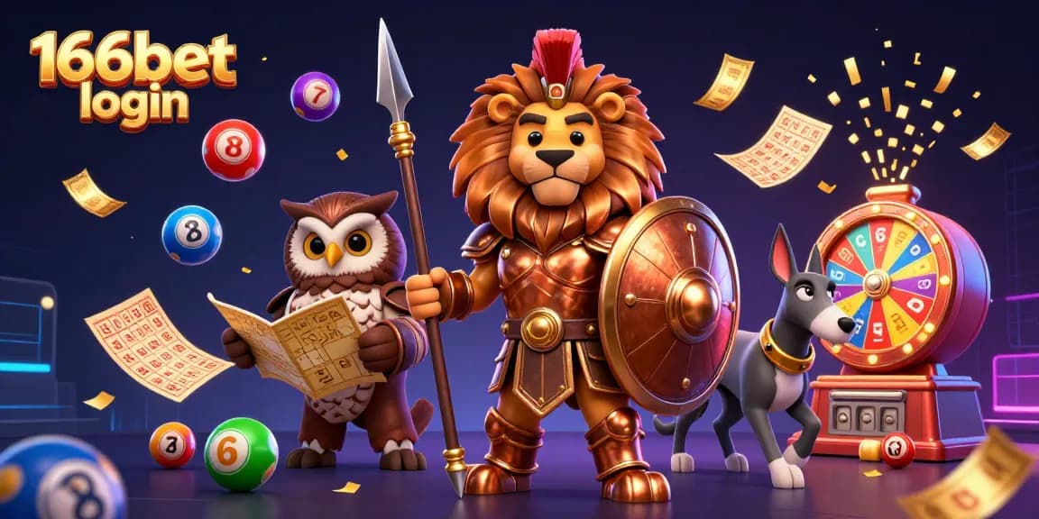 Engage with the 166bet login experience, featuring a vibrant scene of a Spartan lion and dynamic gaming elements.