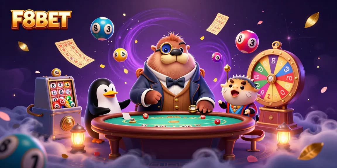 Experience F8BET excitement with a detailed 3D scene showcasing a unique poker game setup.