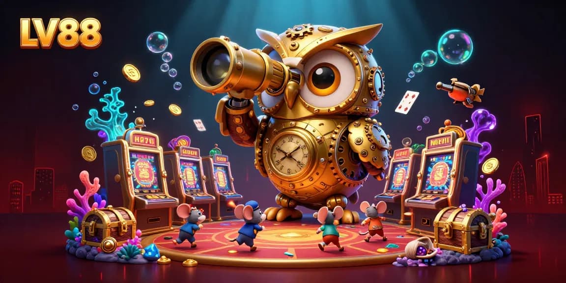 Experience the vibrant casino energy at LV88 with animated golden owl and dynamic gaming elements.