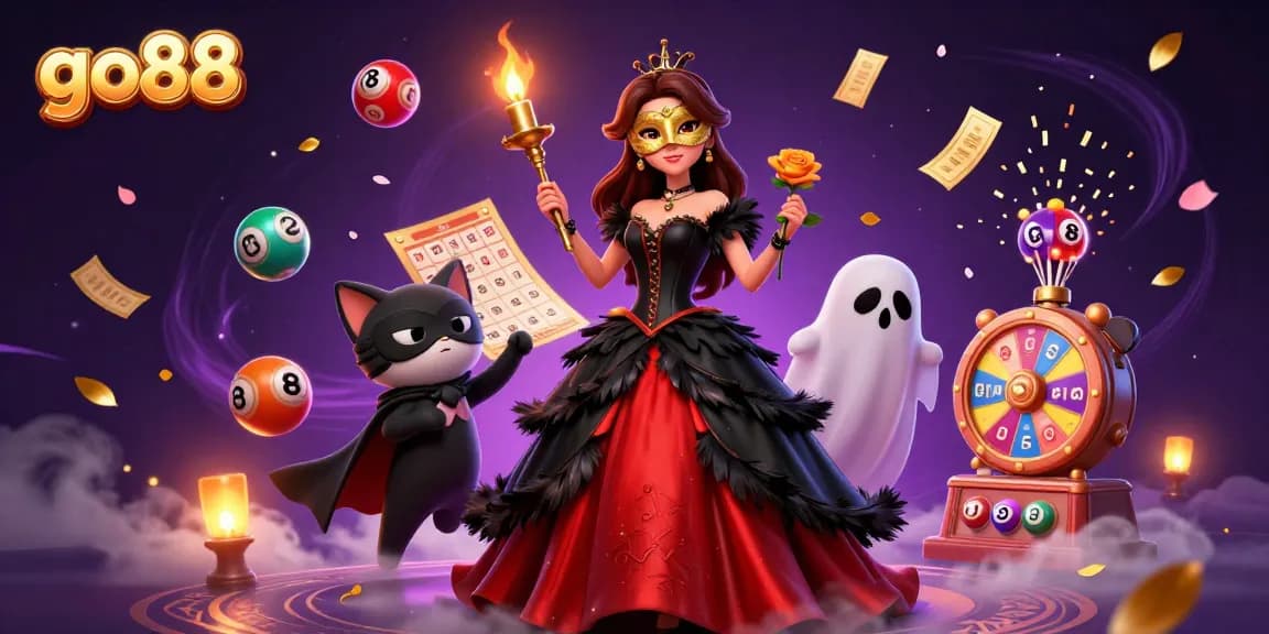 Engage with the dynamic world of go88, featuring a captivating woman and her feline companion amid vibrant lottery elements.