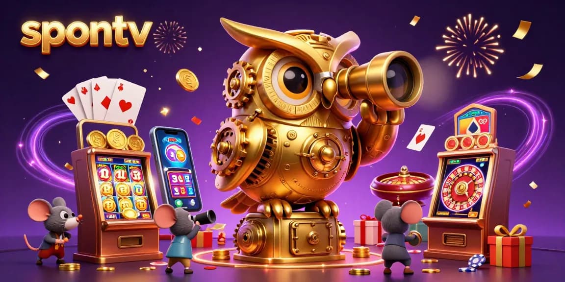 Experience spontaneous excitement at spontv with a stunning 3D illustration of a casino scene filled with action and vibrant elements.