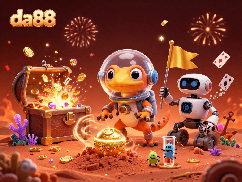 Engage with da88 and discover a vibrant Martian casino with golden treasures and space-themed excitement.