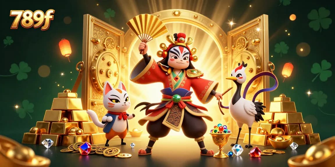 Experience thrill at 789f with a dynamic casino scene showcasing vibrant characters and treasure elements.