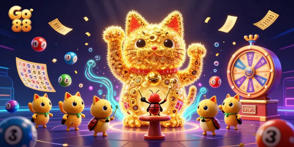 Engage in immersive gaming with Go 88's vibrant casino-themed illustration featuring dynamic gaming elements.