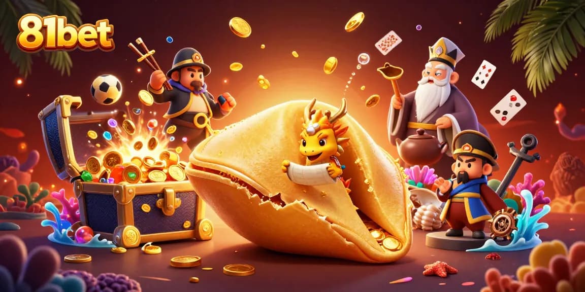Experience excitement with 81bet's vibrant 3D casino illustration showcasing gaming elements and luck.