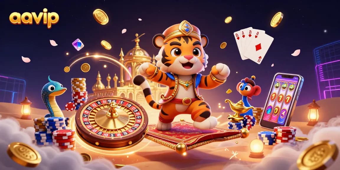 Spin to win with aavip's exotic Arabian-themed casino illustration showcasing dynamic gaming elements.