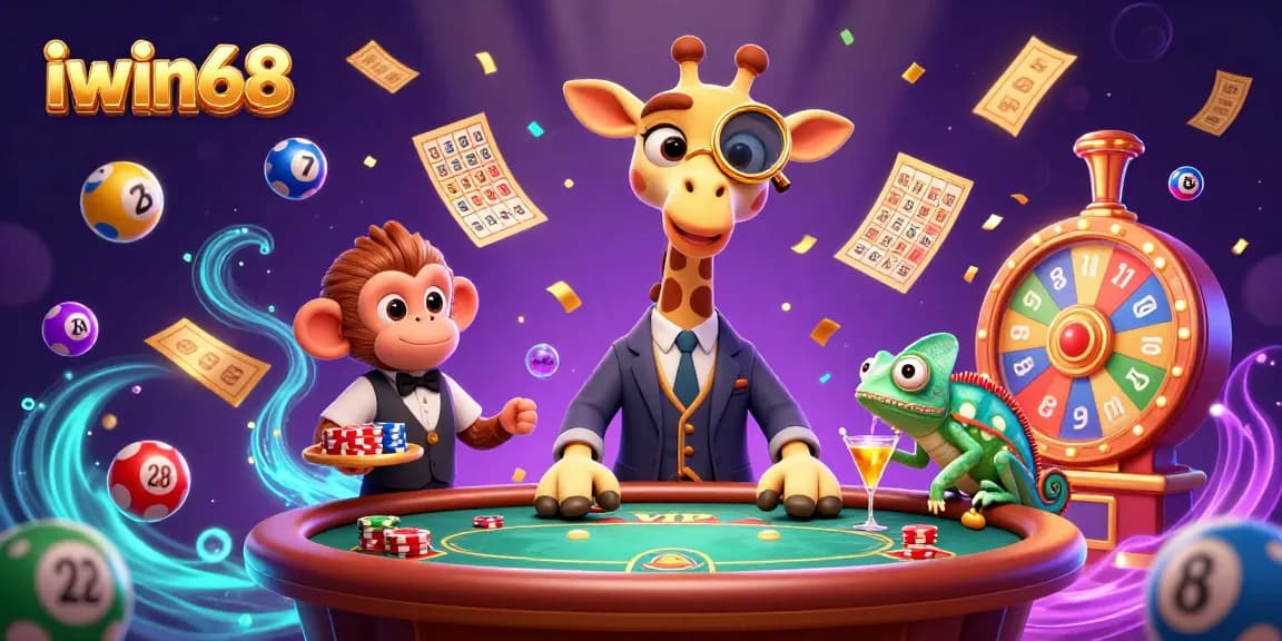 Experience the iwin68 thrill with a lively 3D casino scene showcasing vibrant characters and dynamic game elements.