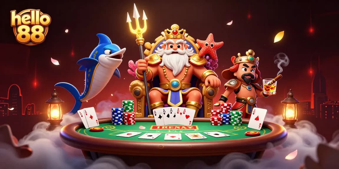Engage with hello 88 at a vibrant casino scene featuring Neptune and gaming elements.