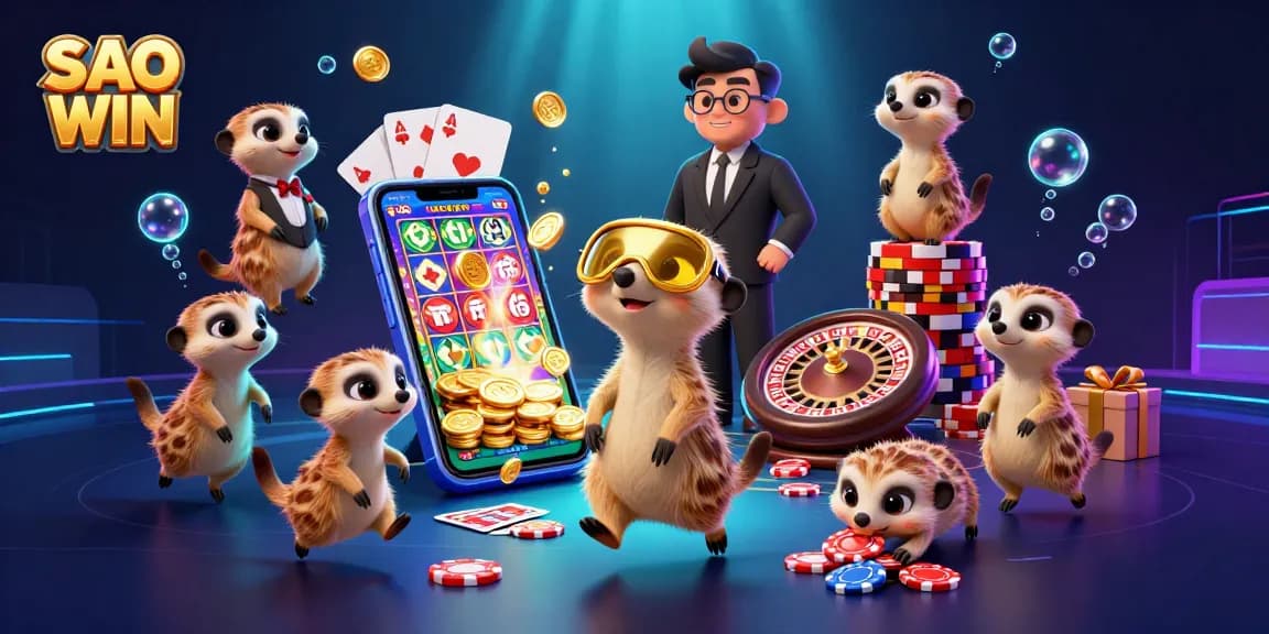 Join the excitement at SAO WIN with engaging meerkats in an elaborate casino scene.