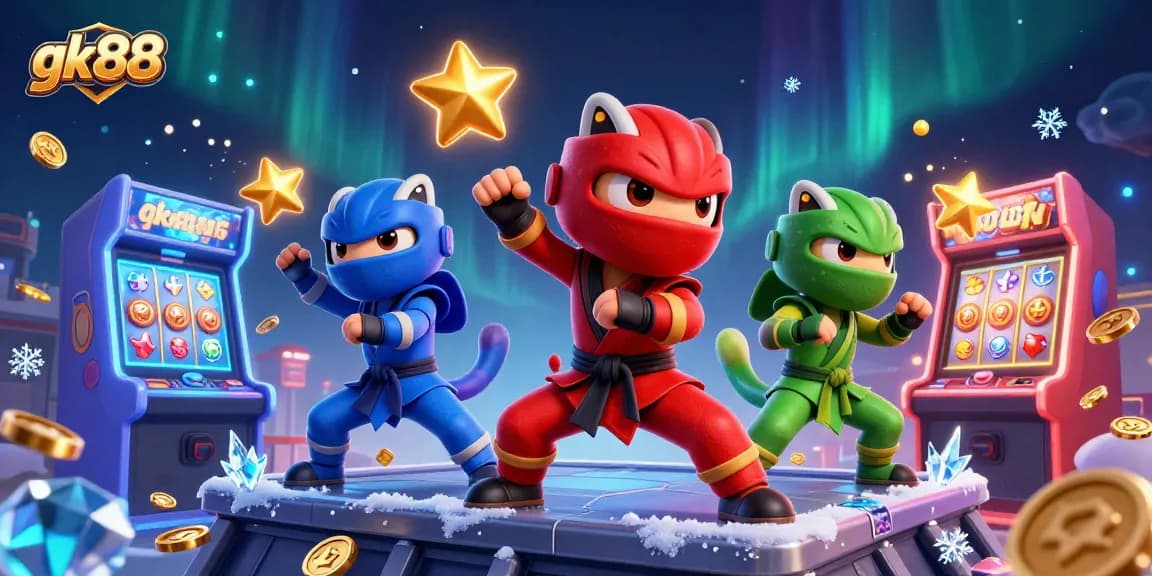 Experience thrilling gameplay with gk88's vibrant ninja chameleons in action amidst casino elements.