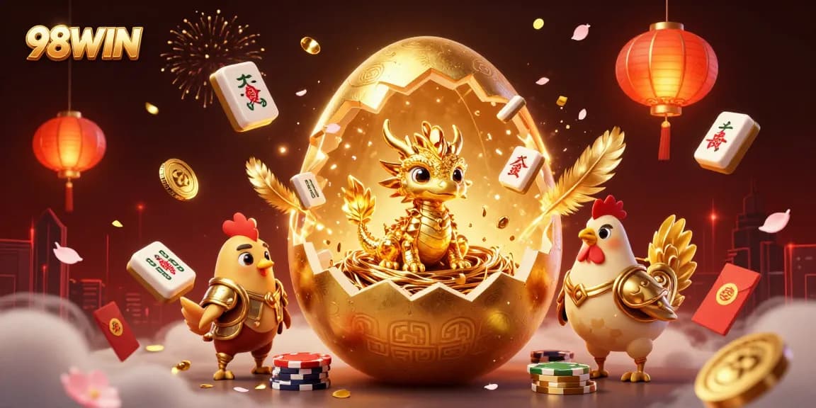 Experience thrilling gameplay with 98WIN, featuring golden dragons and rich casino elements.