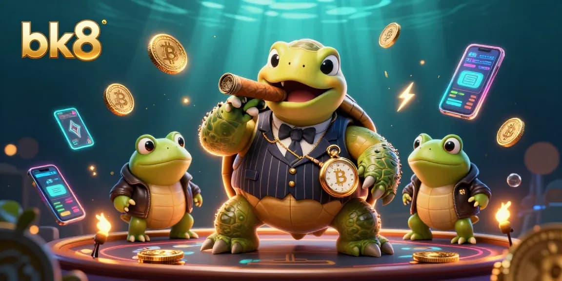 Experience thrilling bets with bk8's vibrant casino scene featuring unique characters and crypto elements.