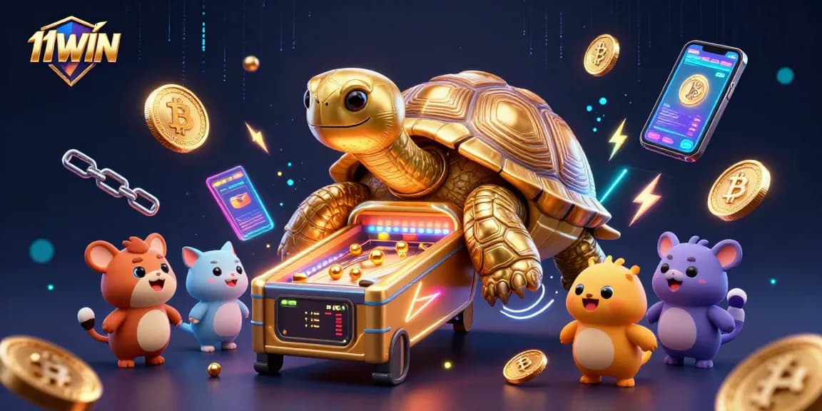 Experience thrilling gameplay with 11WIN as excited animals gather around a colorful casino pinball machine.