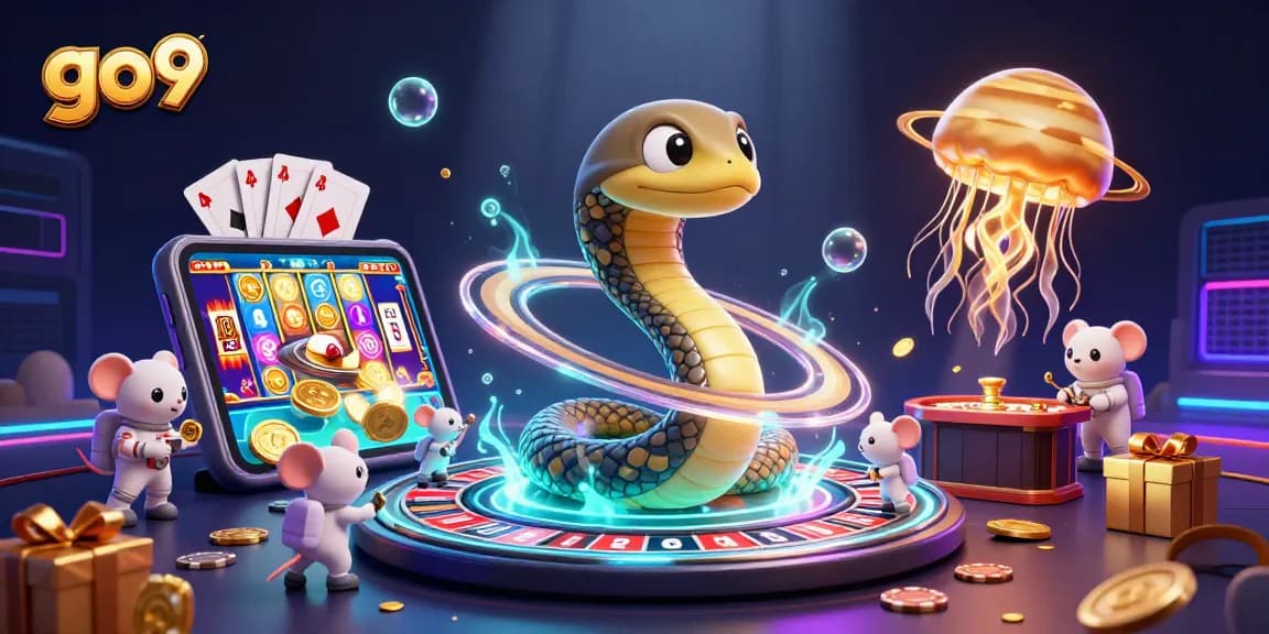 Engage in thrilling bets at go9 with cartoon characters in a cosmic casino setting.