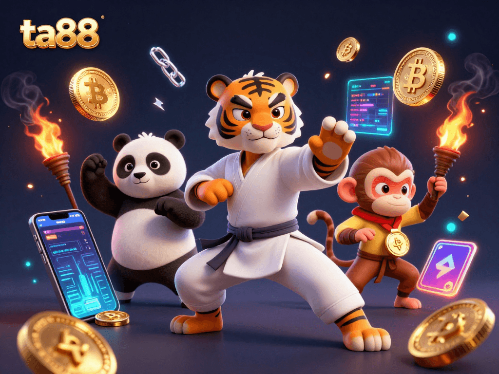 Engage in thrilling gameplay with ta88 while the kung fu tiger master and panda disciple depict mastery in a vibrant casino atmosphere.