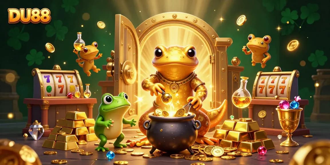 Spin the reels and win gold with DU88's vibrant casino adventures in this enchanting illustration.