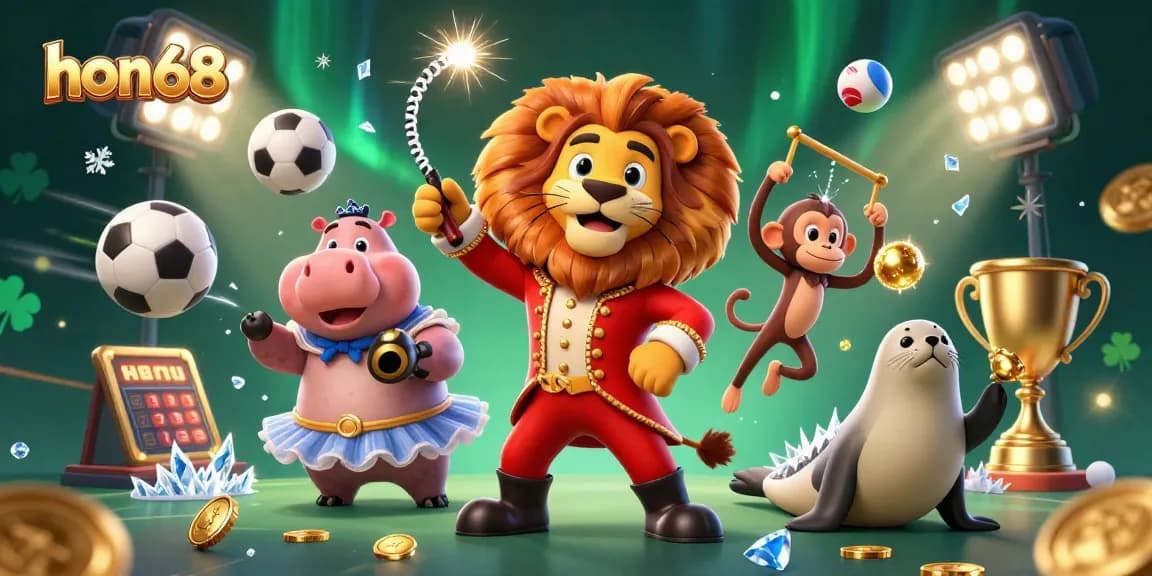 Experience exhilarating gameplay at hon68 with vibrant 3D characters, sports elements, and dynamic casino scenes.