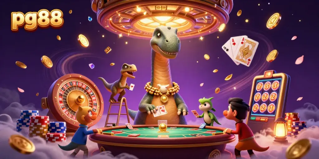 Experience the vibrant excitement of pg88 casino with dynamic gaming elements and characters.