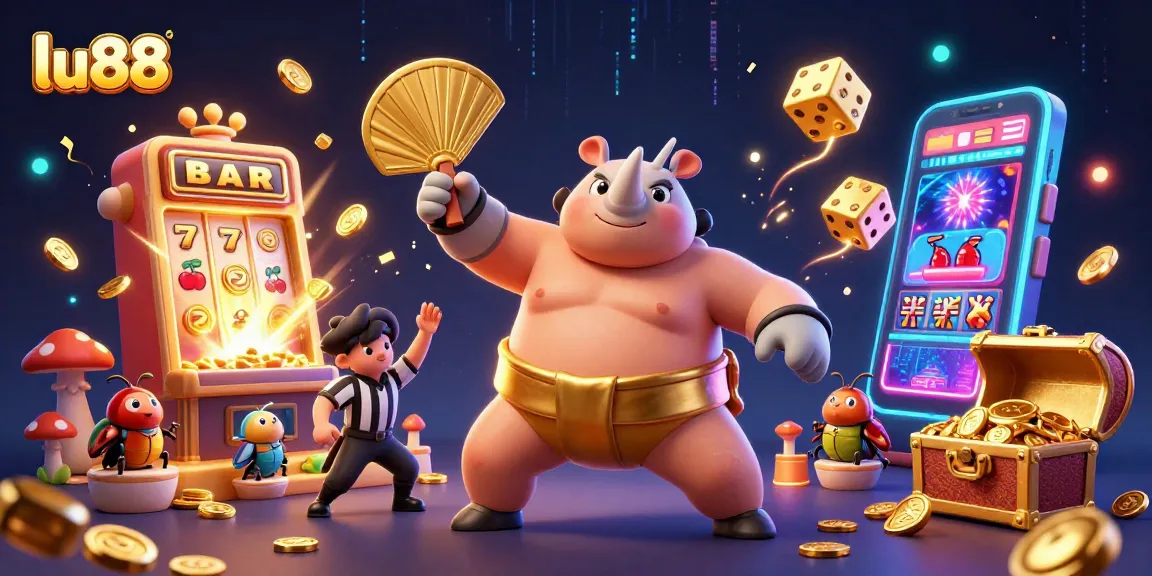 Engage in thrilling gameplay at lu88 with a vibrant casino scene exploding with coins.