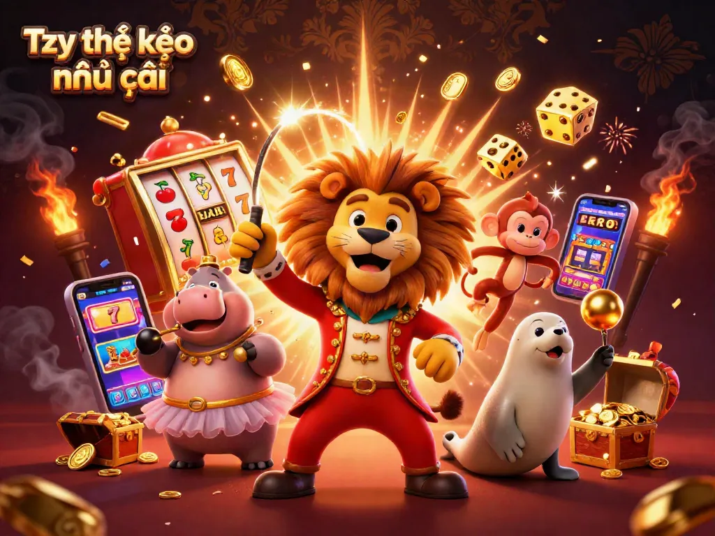 Engage with Tỷ lệ kèo nhà cái in an exciting slot-filled casino scene with vibrant characters.