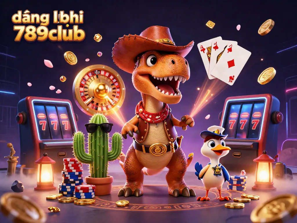 Experience đăng ký 789club with a vibrant 3D illustration of casino-themed characters and elements.