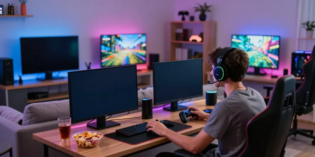 Intense gaming experience with 8kbet showcased on screen in a vibrant living room setting.