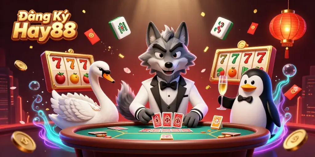 Experience excitement with Đăng Ký Hay88 at this lively 3D casino themed illustration.
