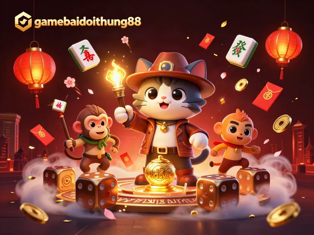 Experience gamebaidoithuong88 with a thrilling quest for a golden casino artifact in a vibrant atmosphere.