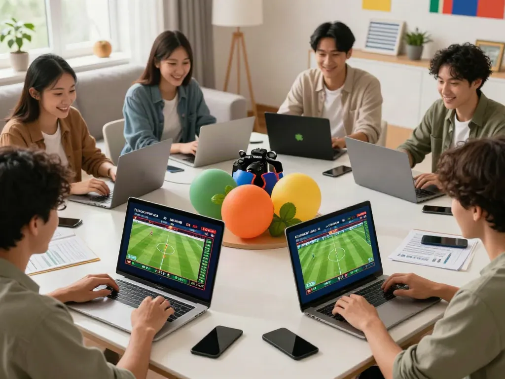 Exciting sports betting scene at home using debet net with friends enjoying football games.
