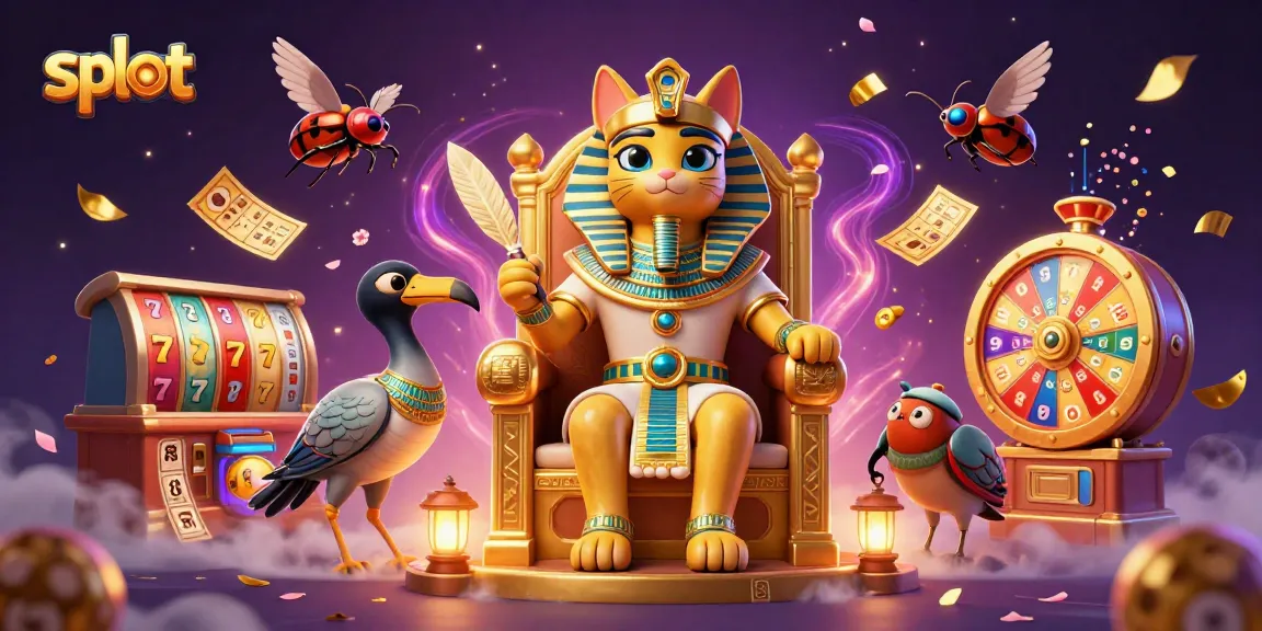 Spin colorful slot reels in a vibrant casino scene with Egyptian-themed characters.