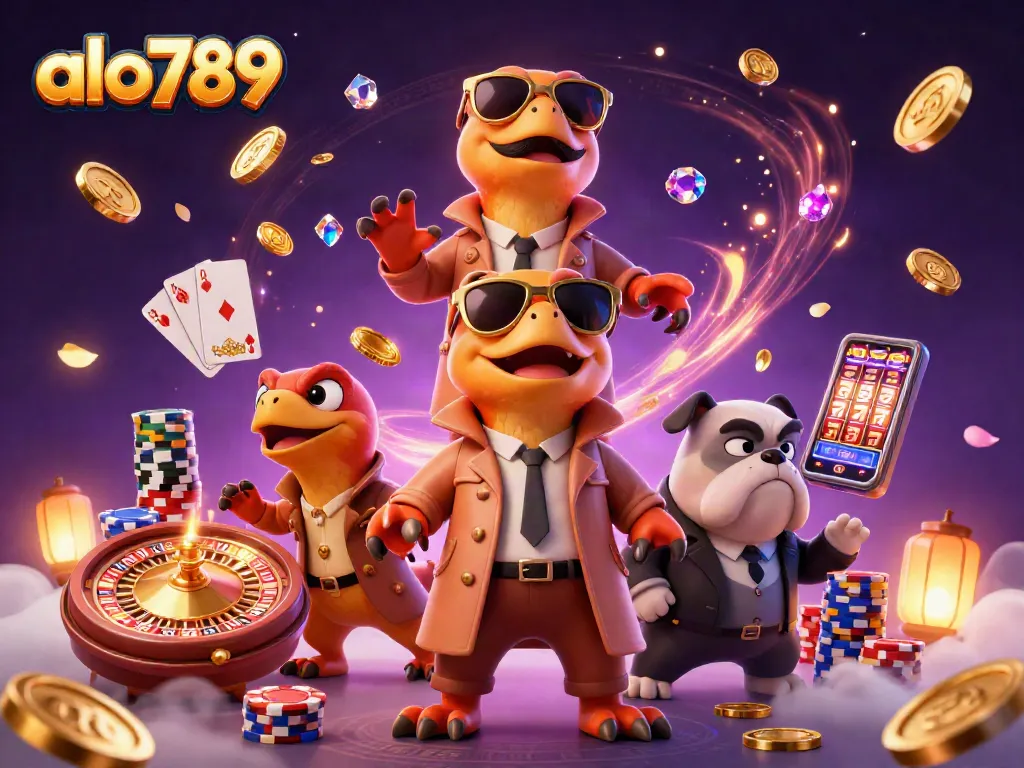 Alo789 raptors comically attempting to enter a VIP casino lounge amidst vibrant casino elements.
