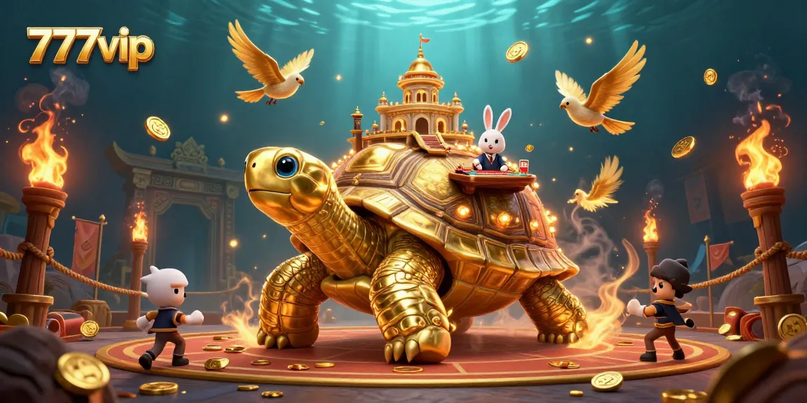 Unleash the fortune with 777vip, featuring a golden tortoise casino and lively gameplay.