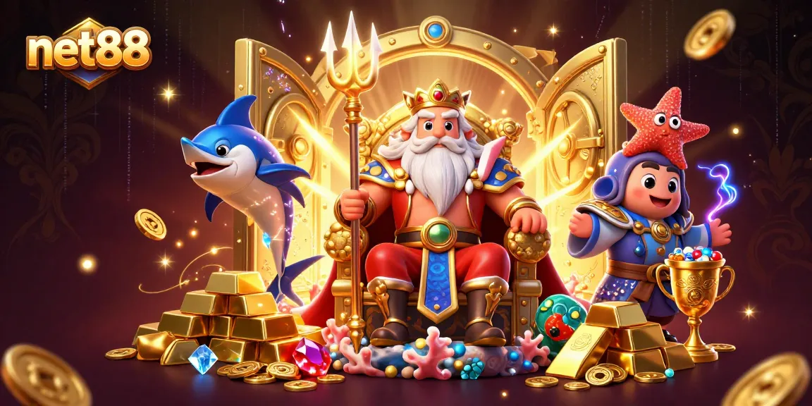 Bet on net88 at this vibrant, action-packed 3D casino illustration filled with treasures.