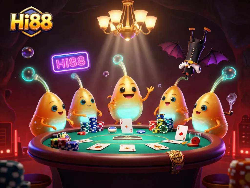 Witness Hi88’s glowworms illuminate an exciting cave casino scene with vibrant poker action.