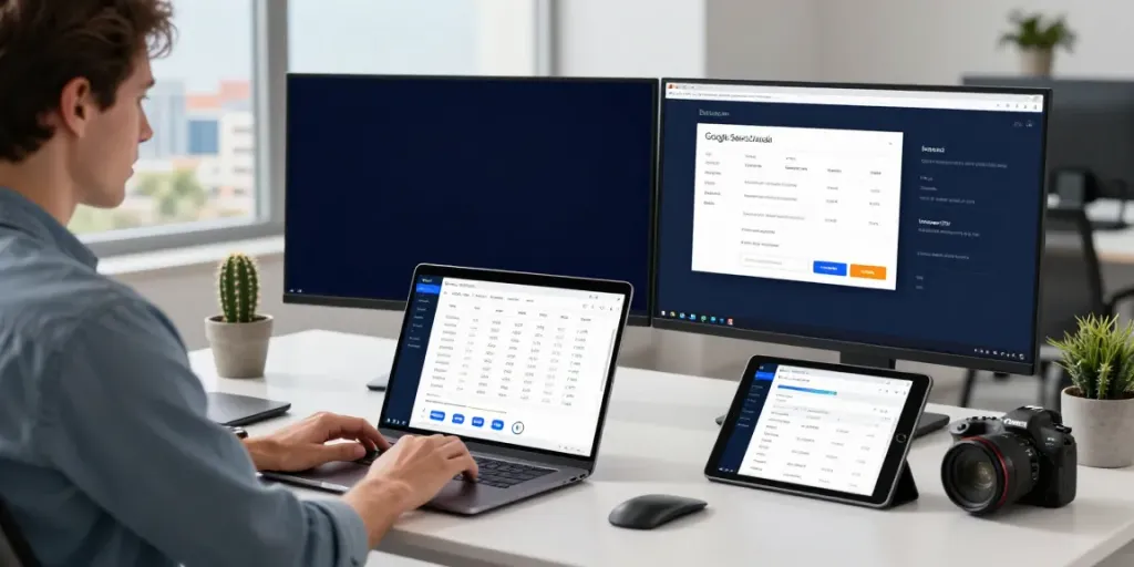 Content manager using instant indexing tools in a modern office environment.
