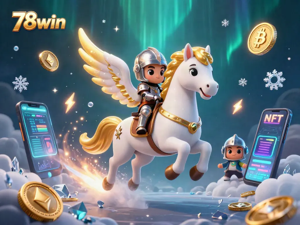 Win big at 78win with a vibrant 3D depiction of fantasy gaming elements and crypto features.