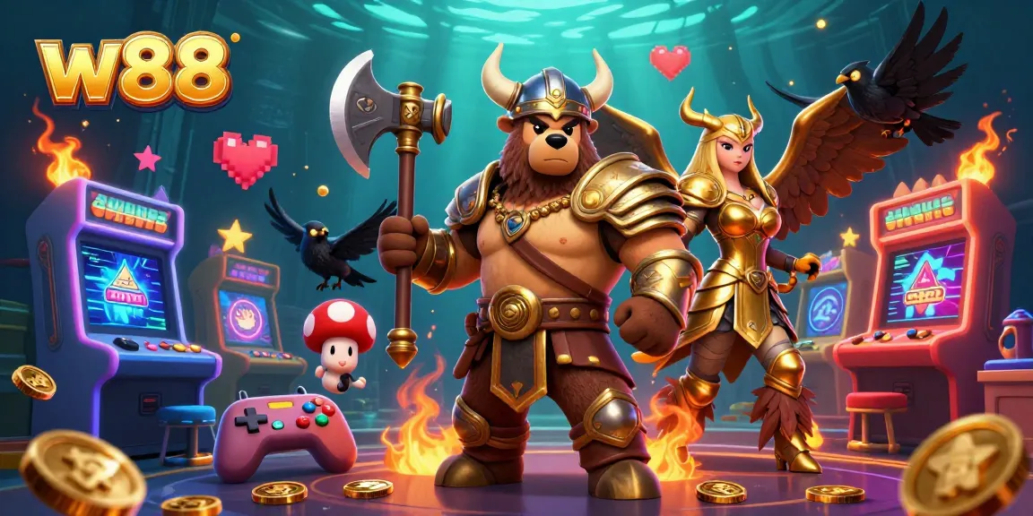 Engage with w88's vibrant gaming experience featuring epic characters and dynamic casino elements.