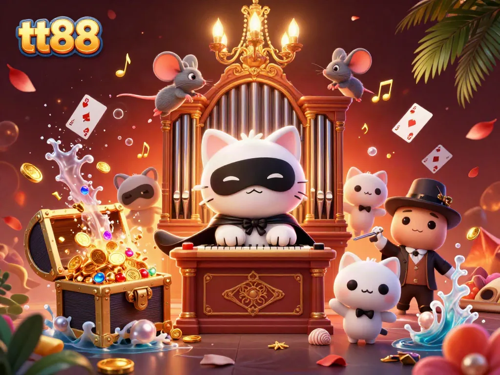 Experience thrilling gameplay at tt88 with a vibrant scene of casino characters and explosive treasures.
