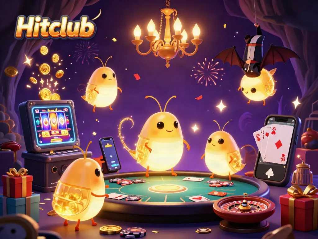 Experience the excitement of Hitclub as glowworms illuminate a vibrant cave casino with magical gambling elements.