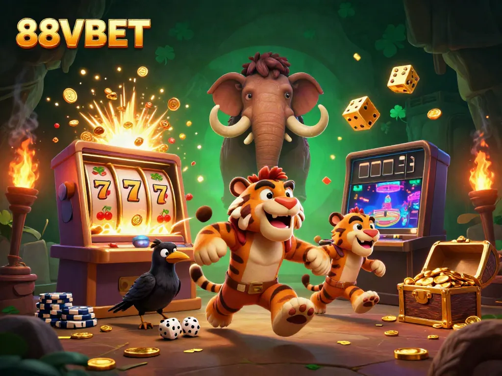 Win big with 88VBET in a vibrant prehistoric casino scene filled with excitement.