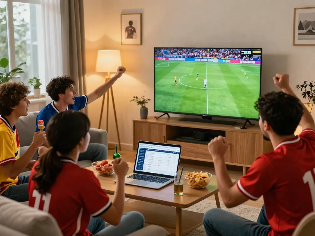Fans enjoying a live football match on Socolive, showcasing excitement and camaraderie.