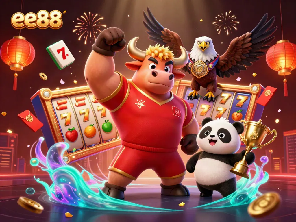 Experience exciting gameplay at ee88 with vibrant casino elements and cheerful mascots in a dynamic scene.