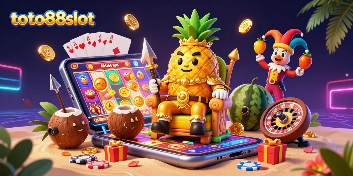 Experience the thrill of playing various games on toto88slot in this vibrant 3D casino illustration.